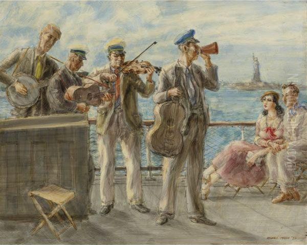 Band Playing By The Hudson Oil Painting by Reginald Marsh
