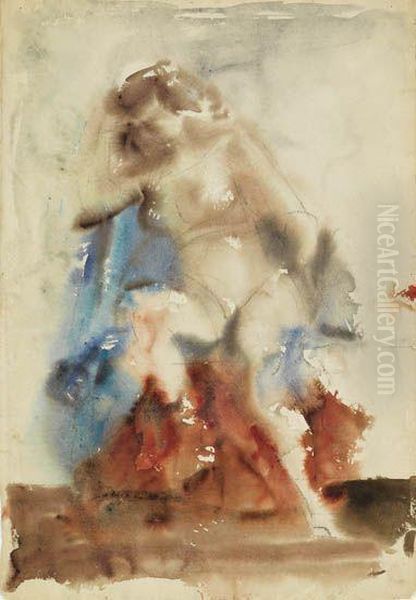 Seated Female Nude Oil Painting by Reginald Marsh