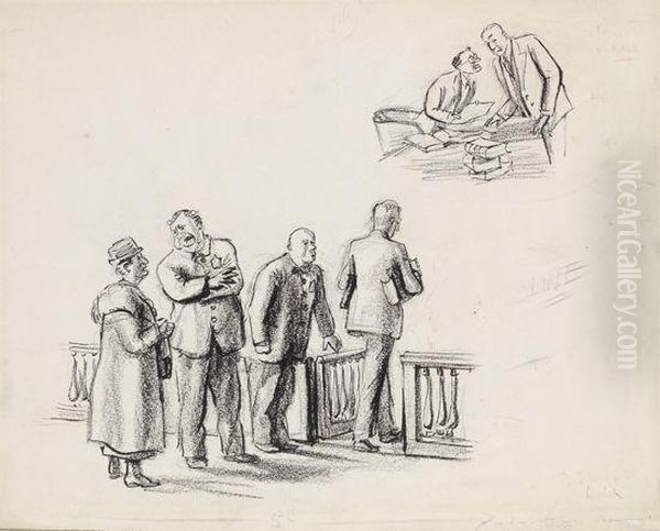 Entering A Courtroom Oil Painting by Reginald Marsh