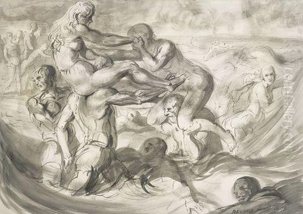 In The Surf Coney Island Oil Painting by Reginald Marsh