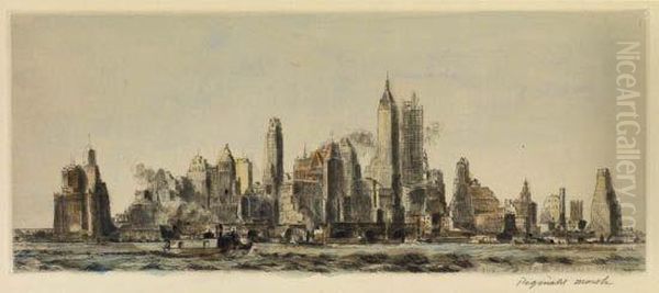 N. Y. City From Governor's Island Oil Painting by Reginald Marsh