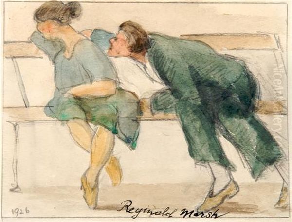 Man And Woman On Bench Oil Painting by Reginald Marsh
