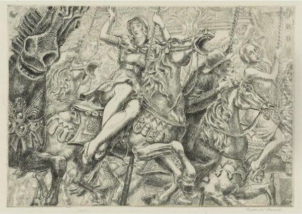 Merry-go-round And Erie R.r. Locos Watering Oil Painting by Reginald Marsh