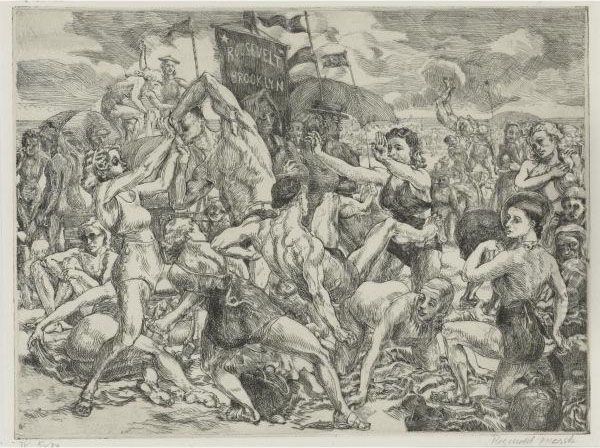 Coney Island Beach Oil Painting by Reginald Marsh