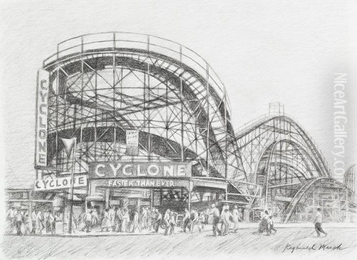 Cyclone Faster Than Ever - Coney Island Oil Painting by Reginald Marsh