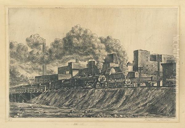 Erie R.r. And Factories. Oil Painting by Reginald Marsh