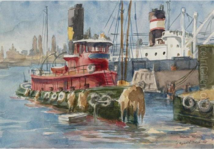 Red Tug-boat, Weehawken, New Jersey Oil Painting by Reginald Marsh