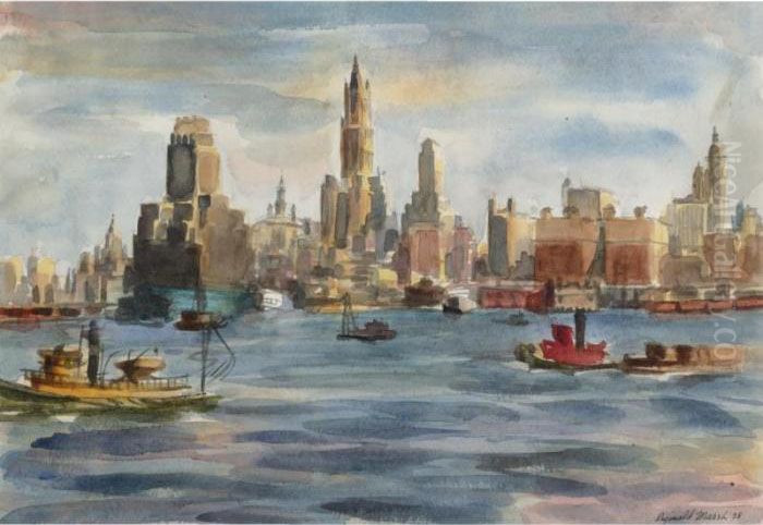 A View Of The Woolworth Building From The East River Oil Painting by Reginald Marsh