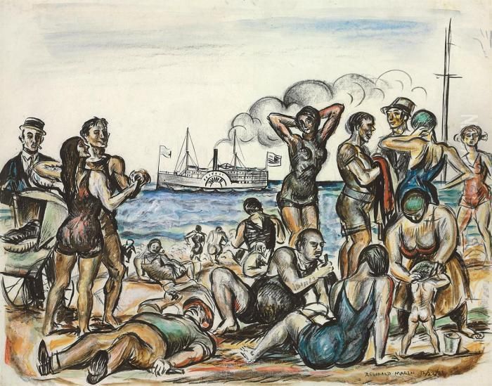 Figures On The Beach Oil Painting by Reginald Marsh