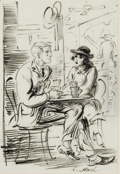 Man And Woman Seated At A Cafe Oil Painting by Reginald Marsh