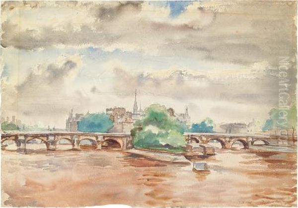 The Pont Neuf And Ile De La Cite, Paris. Oil Painting by Reginald Marsh