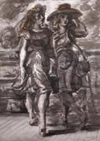 Two Girls On A Boardwalk Oil Painting by Reginald Marsh