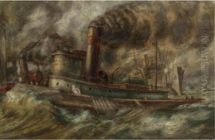 Tugboat On The Hudson Oil Painting by Reginald Marsh