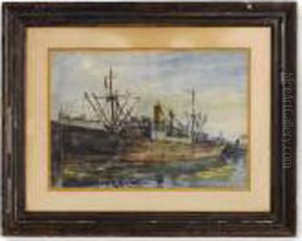 Docked Tanker Oil Painting by Reginald Marsh