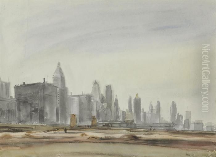 Manhattan Skyline Oil Painting by Reginald Marsh