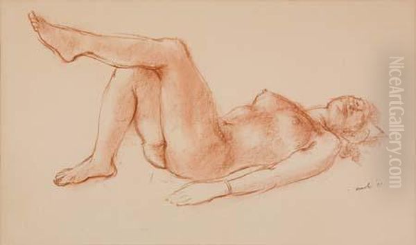Reclining Female Nude Oil Painting by Reginald Marsh