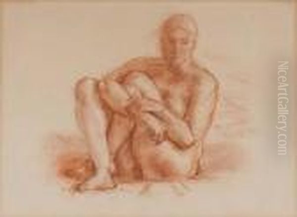 Female Nude, Seated Oil Painting by Reginald Marsh