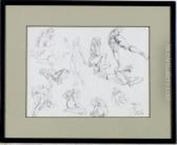 Studies Of A Female Nude Oil Painting by Reginald Marsh