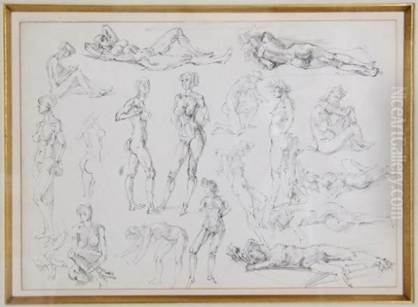 Study Of Nude Women 2 Oil Painting by Reginald Marsh