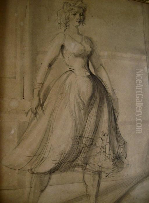 Girl Walking & Verso Oil Painting by Reginald Marsh