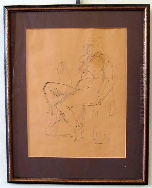Seated Female Nude Oil Painting by Reginald Marsh