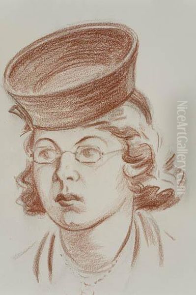 Woman With A Pillbox Hat And Glasses Oil Painting by Reginald Marsh