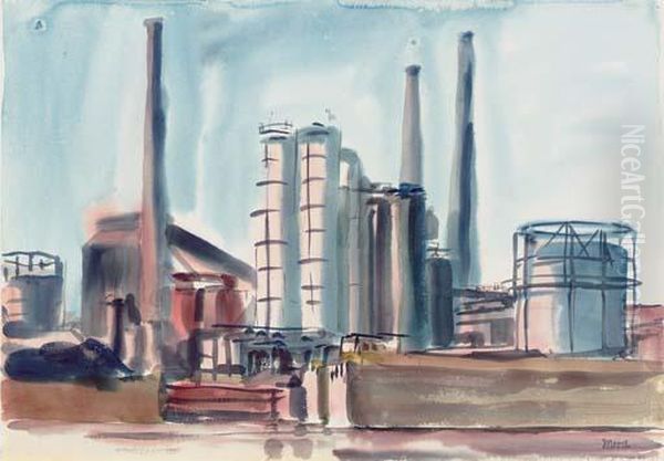 Industrial Scene Oil Painting by Reginald Marsh
