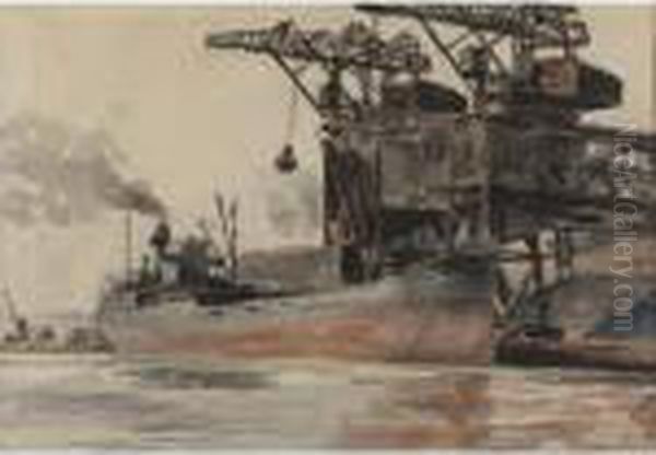 Burns Coal And Coke Yards In Gravesend Bay, Coney Island, Brooklyn Oil Painting by Reginald Marsh