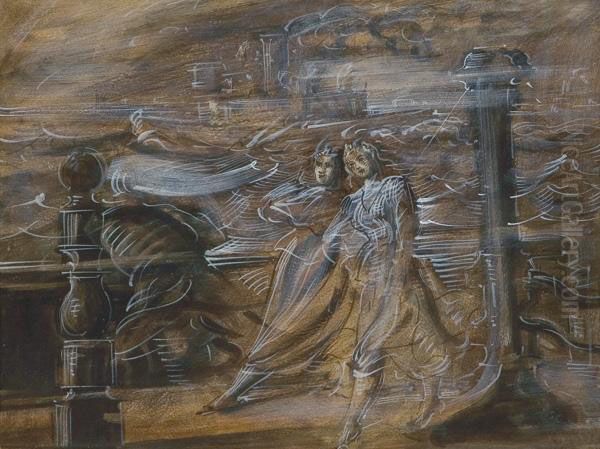 ''two Girls And A Ferry'' Oil Painting by Reginald Marsh
