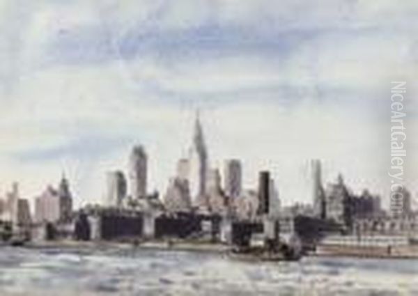 New York From The Hudson Oil Painting by Reginald Marsh