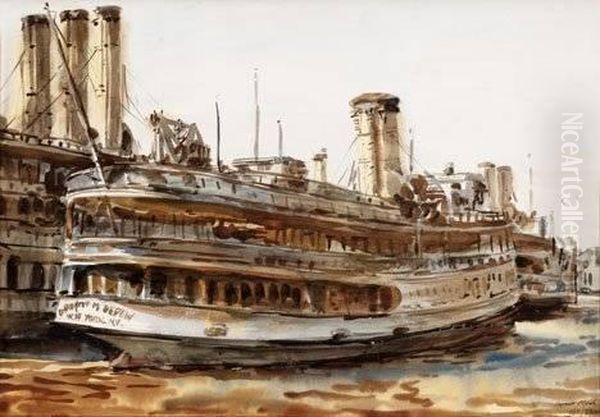 The Paddle Steamer 'chauncey M Depew' Oil Painting by Reginald Marsh