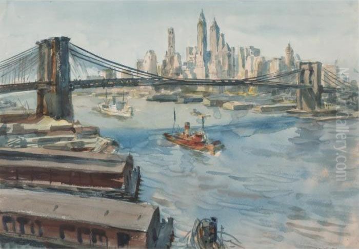 The Brooklyn Bridge Oil Painting by Reginald Marsh