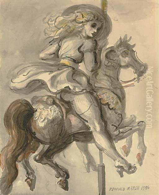 Woman On Carousel Oil Painting by Reginald Marsh