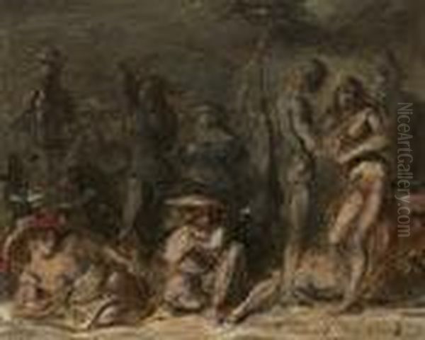 A Day At The Beach - Young Women Strolling Oil Painting by Reginald Marsh