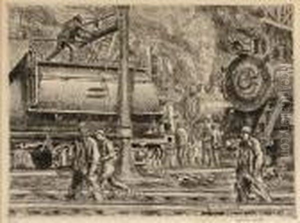 Erie R.r. Yards Oil Painting by Reginald Marsh