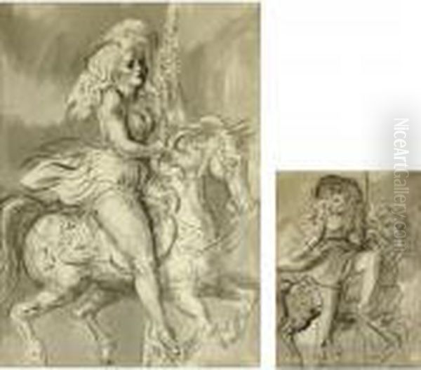 Girl On A Carousel Oil Painting by Reginald Marsh