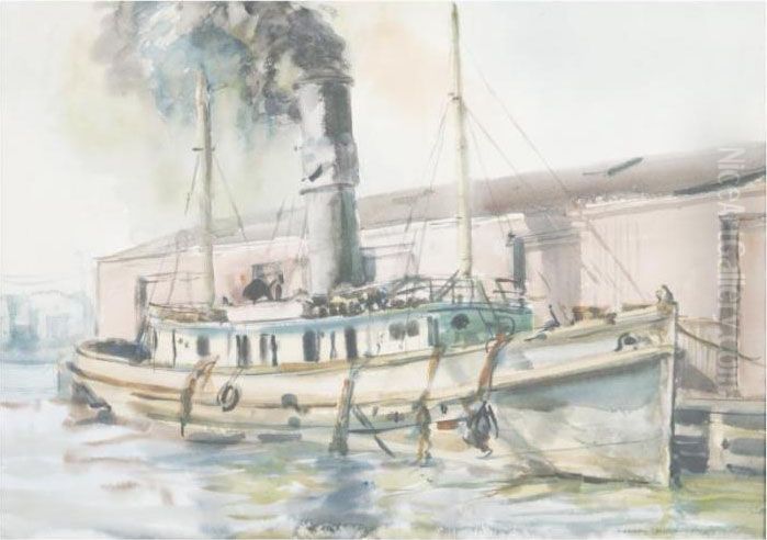 Docked Tugboat Oil Painting by Reginald Marsh