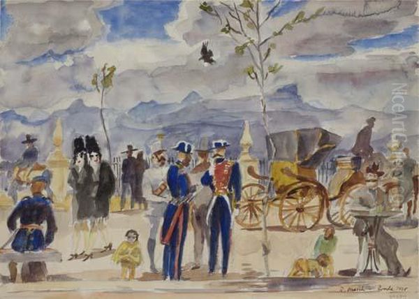 Spanish Street Scene Oil Painting by Reginald Marsh