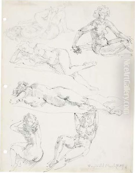 Studies Of Female Nudes Oil Painting by Reginald Marsh