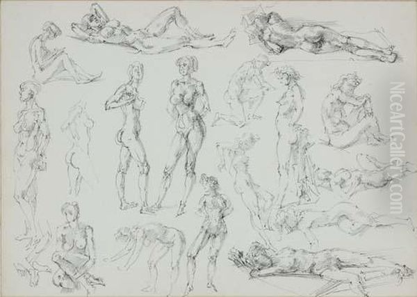Studies Of Female Nudes Oil Painting by Reginald Marsh