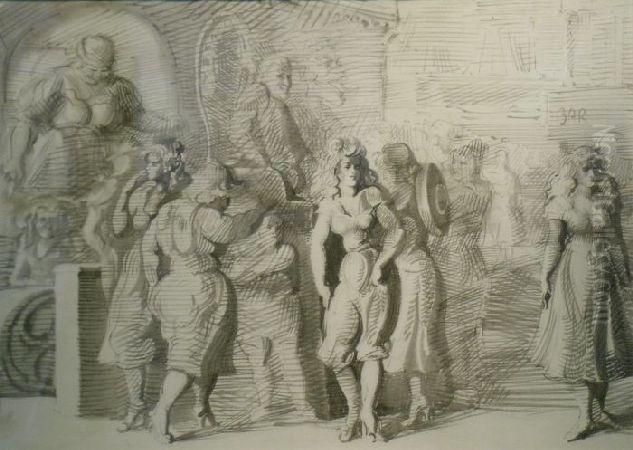 Coney Island Scene [recto] And Group On The Beach [verso]: Adouble-sided Work Oil Painting by Reginald Marsh