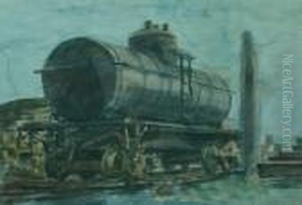 Tank Car At Siding Oil Painting by Reginald Marsh