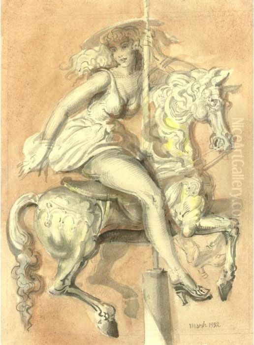 Girl On A Carousel Oil Painting by Reginald Marsh