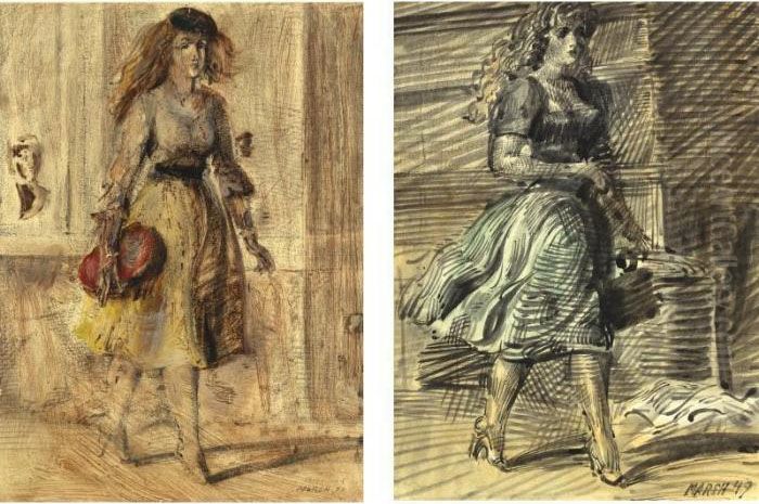 Woman Strolling: A Two-sided Work Oil Painting by Reginald Marsh