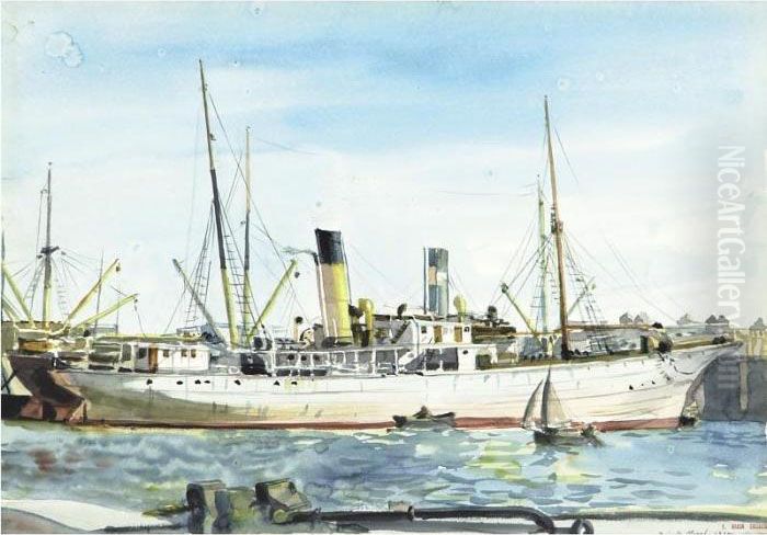 Untitled (ship At Harbor) Oil Painting by Reginald Marsh