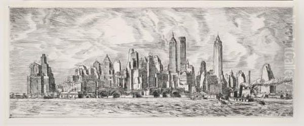 N.y. Skyline Oil Painting by Reginald Marsh