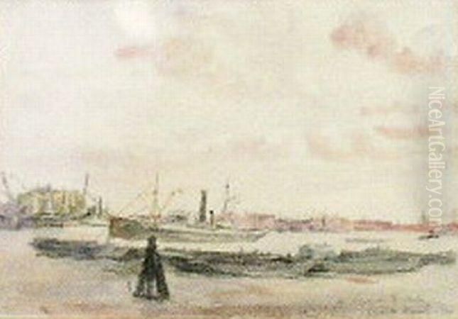 Thames At London Oil Painting by Reginald Marsh