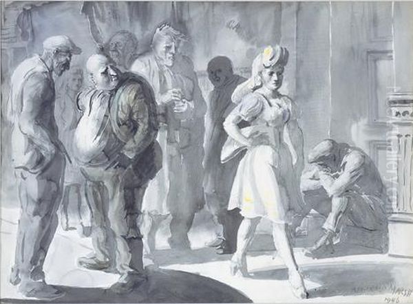 Bowery Beauty Oil Painting by Reginald Marsh