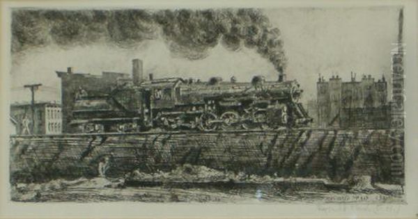 Locomotive Going Through Jersey City Oil Painting by Reginald Marsh