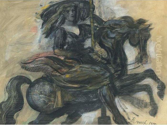 Girl On A Carousel- Yellow Skirt Oil Painting by Reginald Marsh